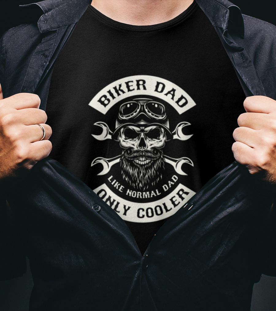 Biker Dad Like Normal Dad Only Cooler Skull With Wrenches And Goggles T-Shirt