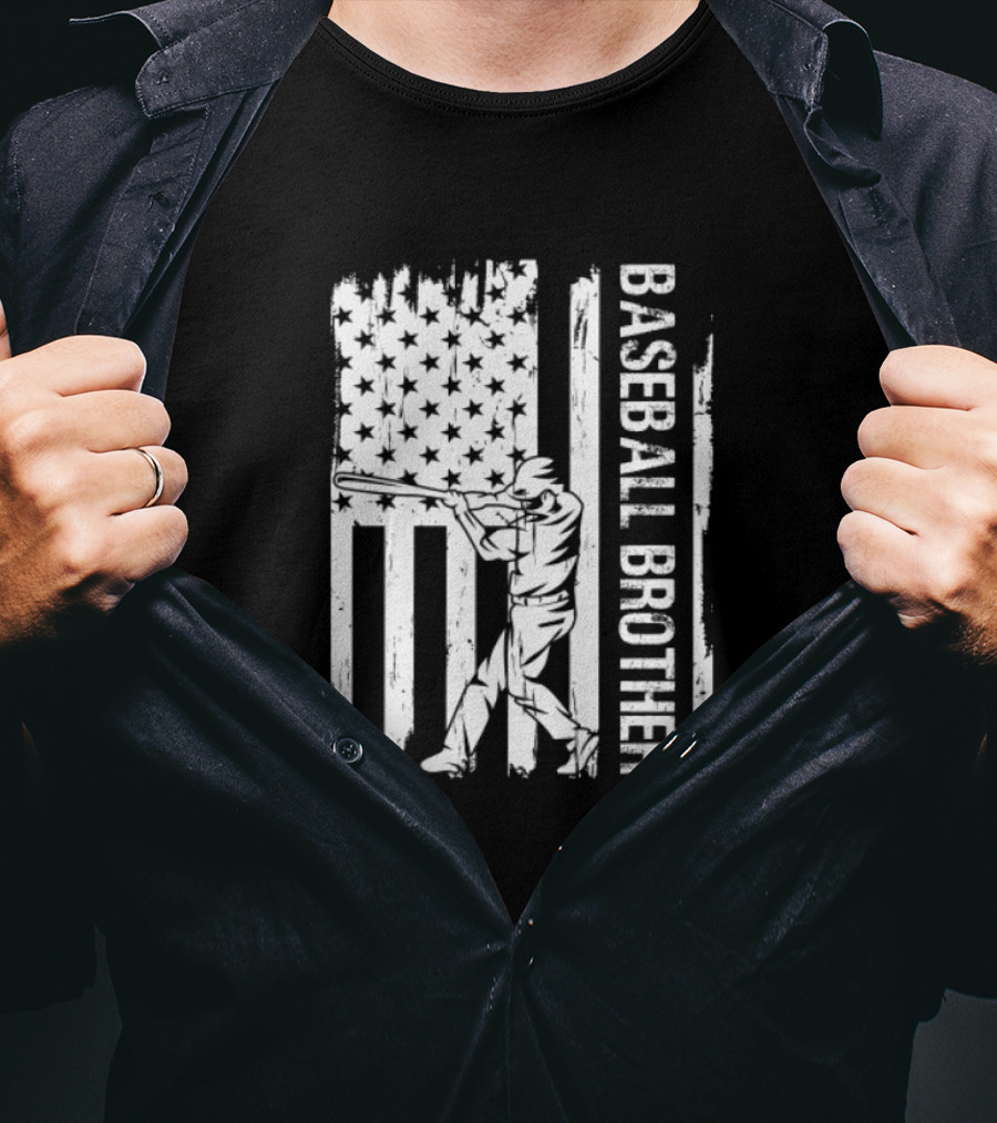 Baseball Brother USA Flag Catcher Father's Day T-Shirt