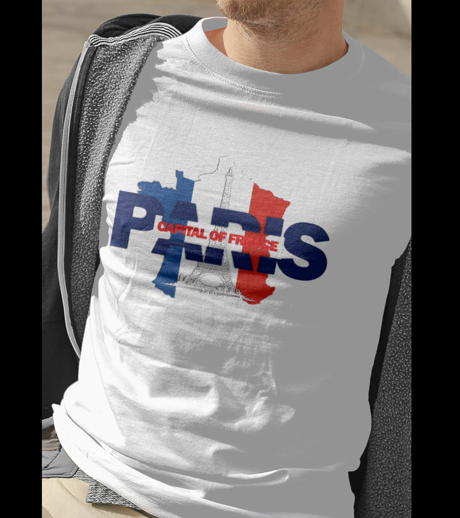 Paris Capital Of France Eiffel Tower Flag Map T-Shirt