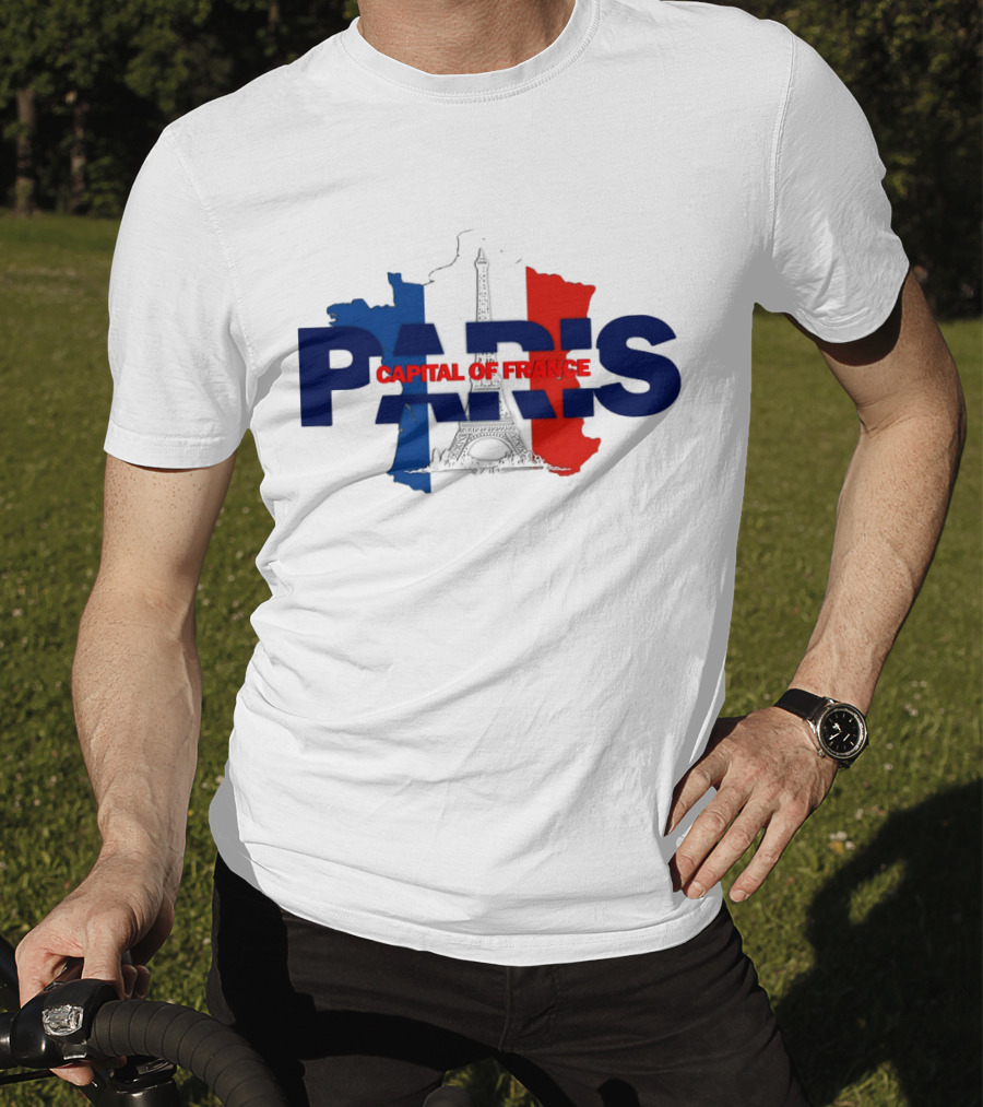 Paris Capital Of France Eiffel Tower Flag Map T-Shirt