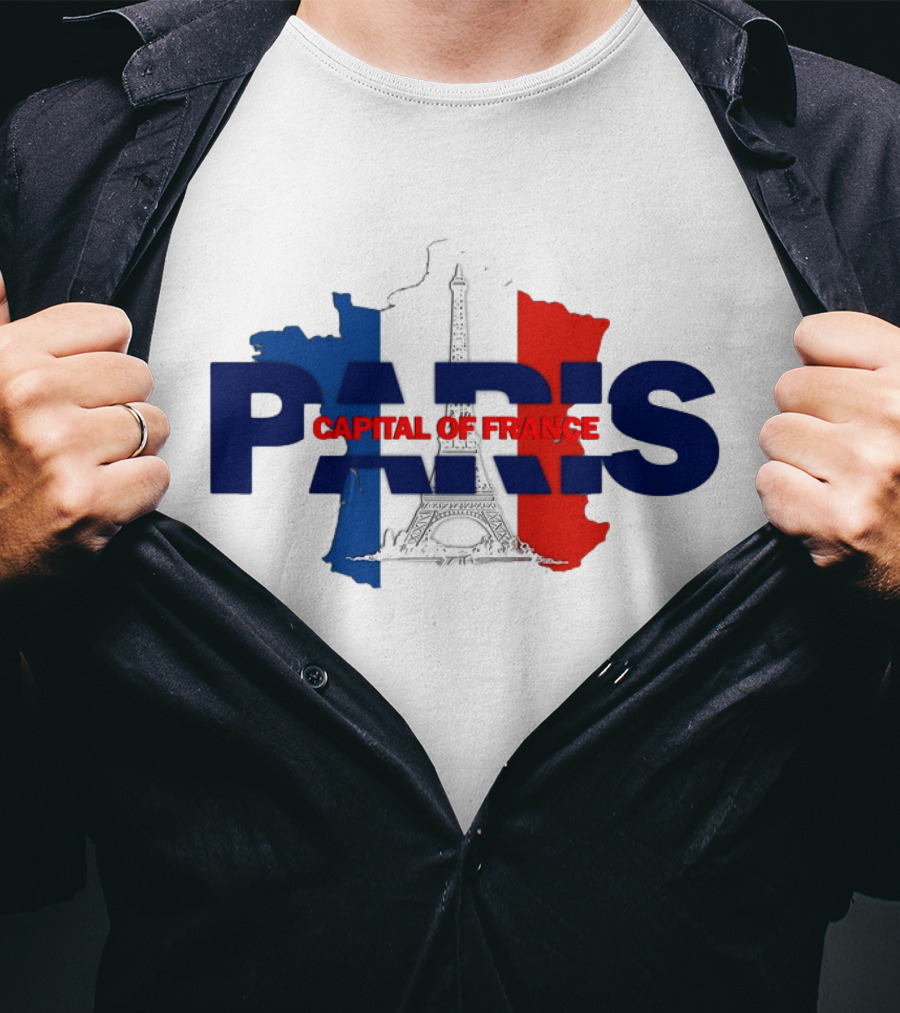 Paris Capital Of France Eiffel Tower Flag Map T-Shirt