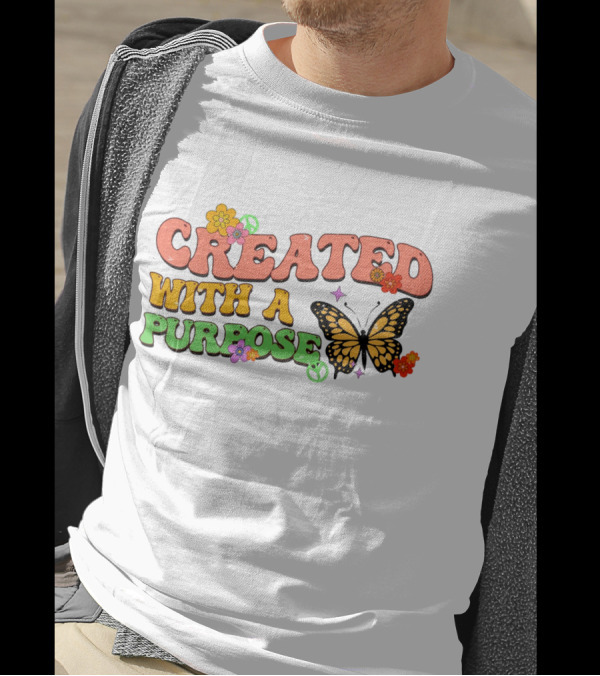 Created With A Purpose Butterfly Flowers Peace Sign T-Shirt