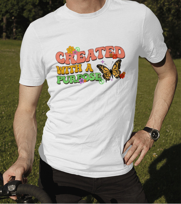 Created With A Purpose Butterfly Flowers Peace Sign T-Shirt