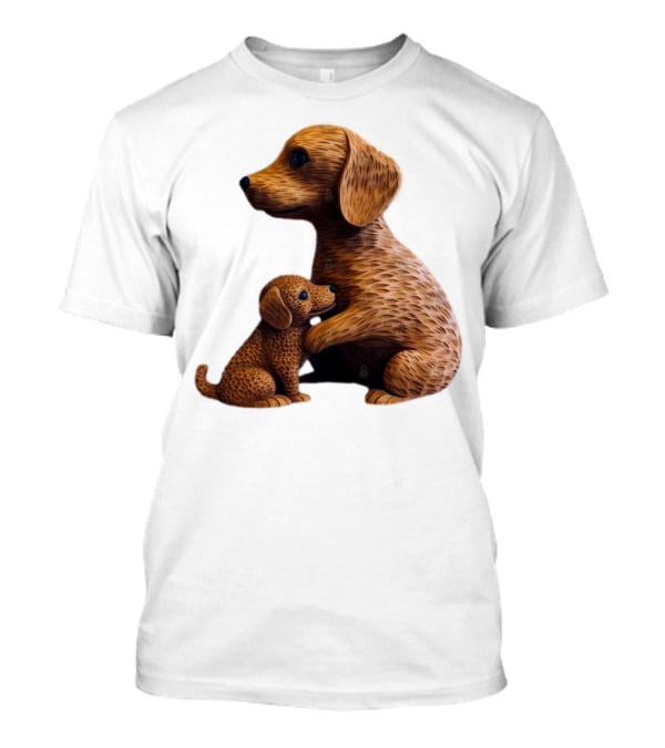 Dog Carvings Parent And Puppy Figurines T-Shirt