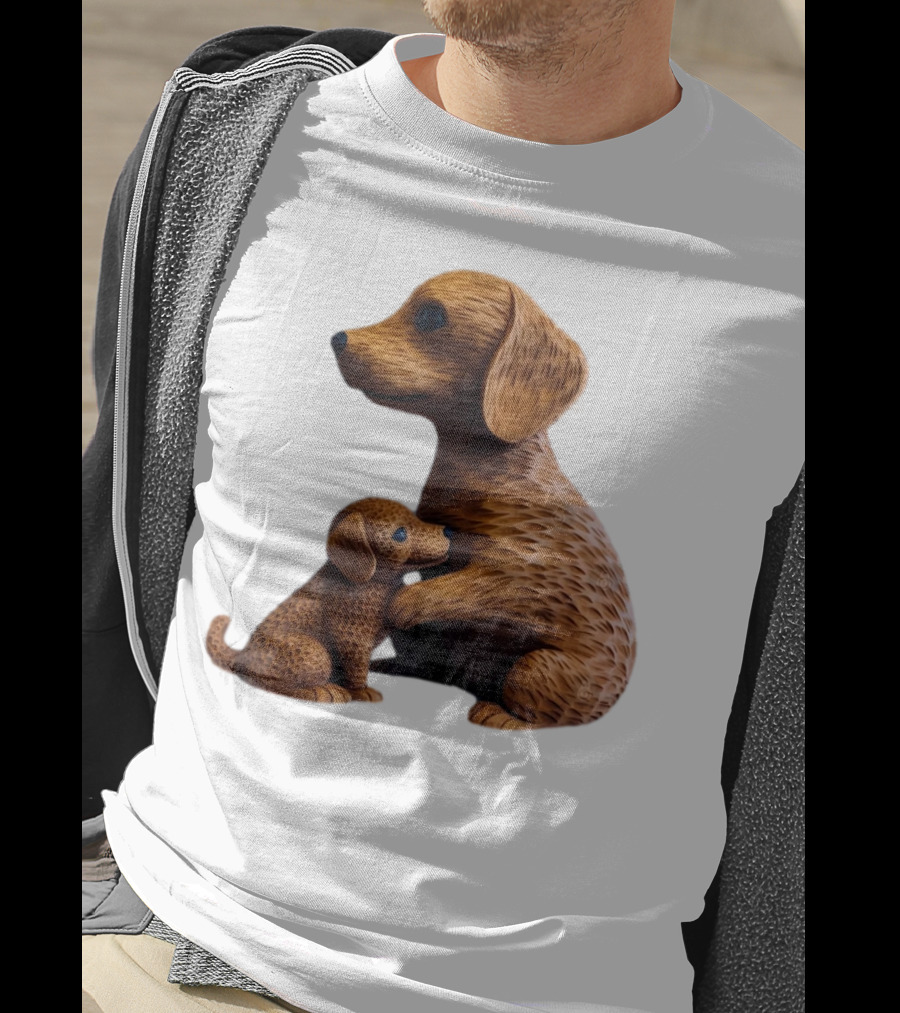 Dog Carvings Parent And Puppy Figurines T-Shirt