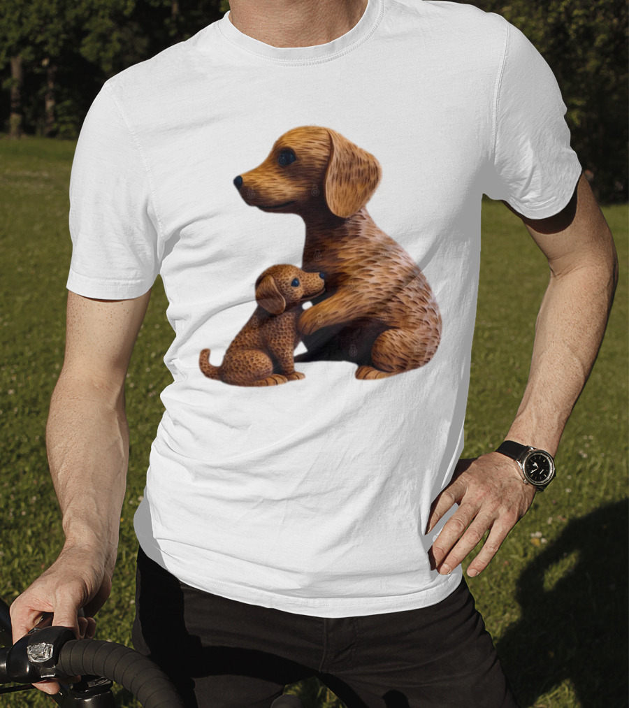Dog Carvings Parent And Puppy Figurines T-Shirt