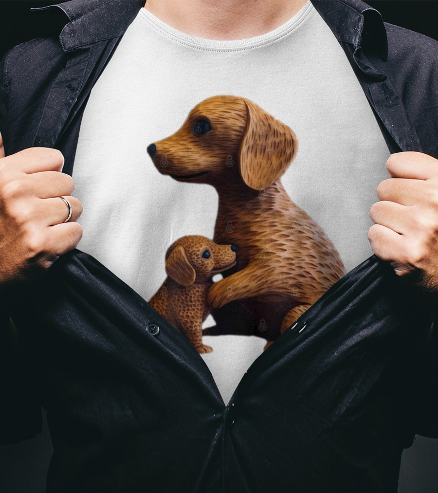 Dog Carvings Parent And Puppy Figurines T-Shirt
