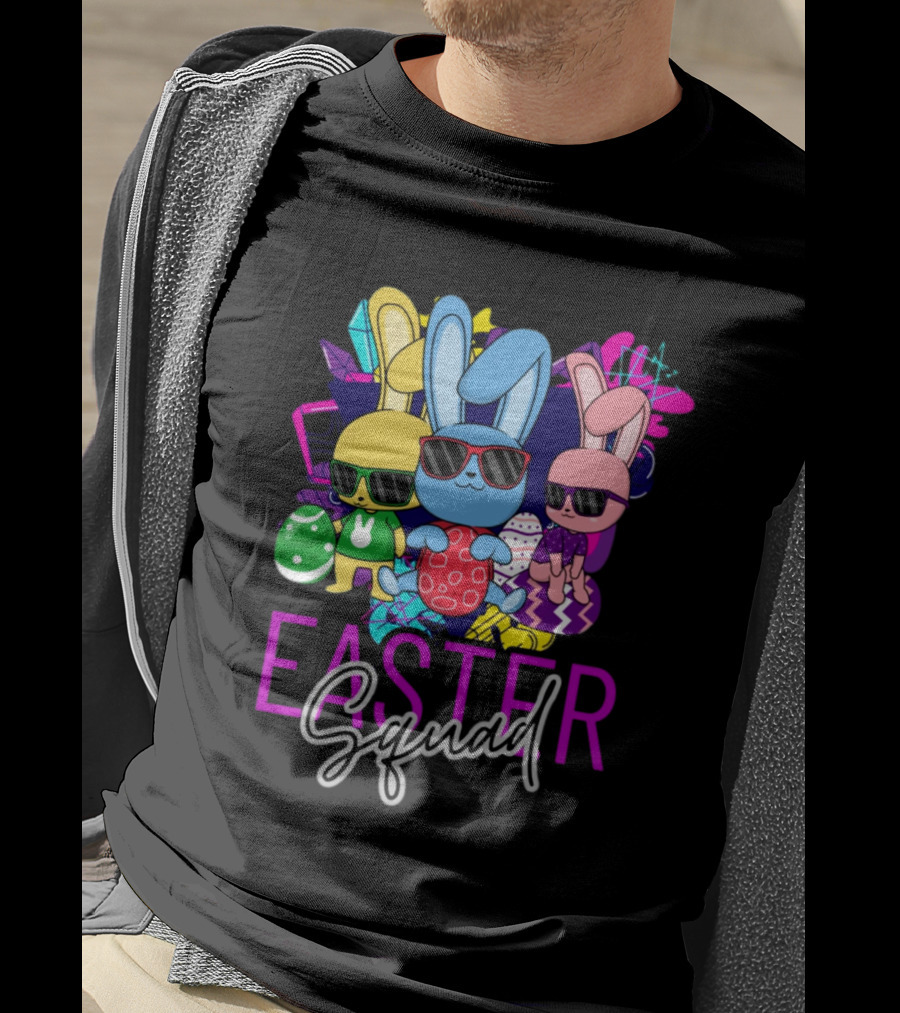Easter Squad Cool Bunny Trio Retro Vibe T-Shirt