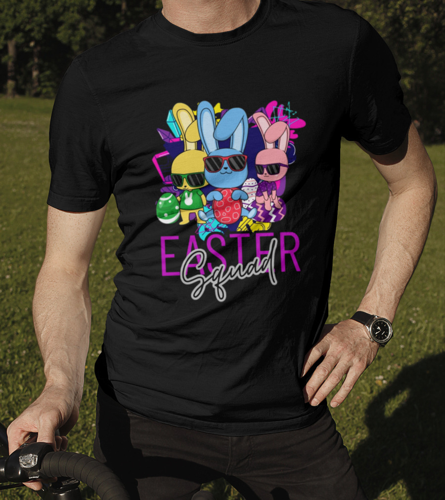 Easter Squad Cool Bunny Trio Retro Vibe T-Shirt