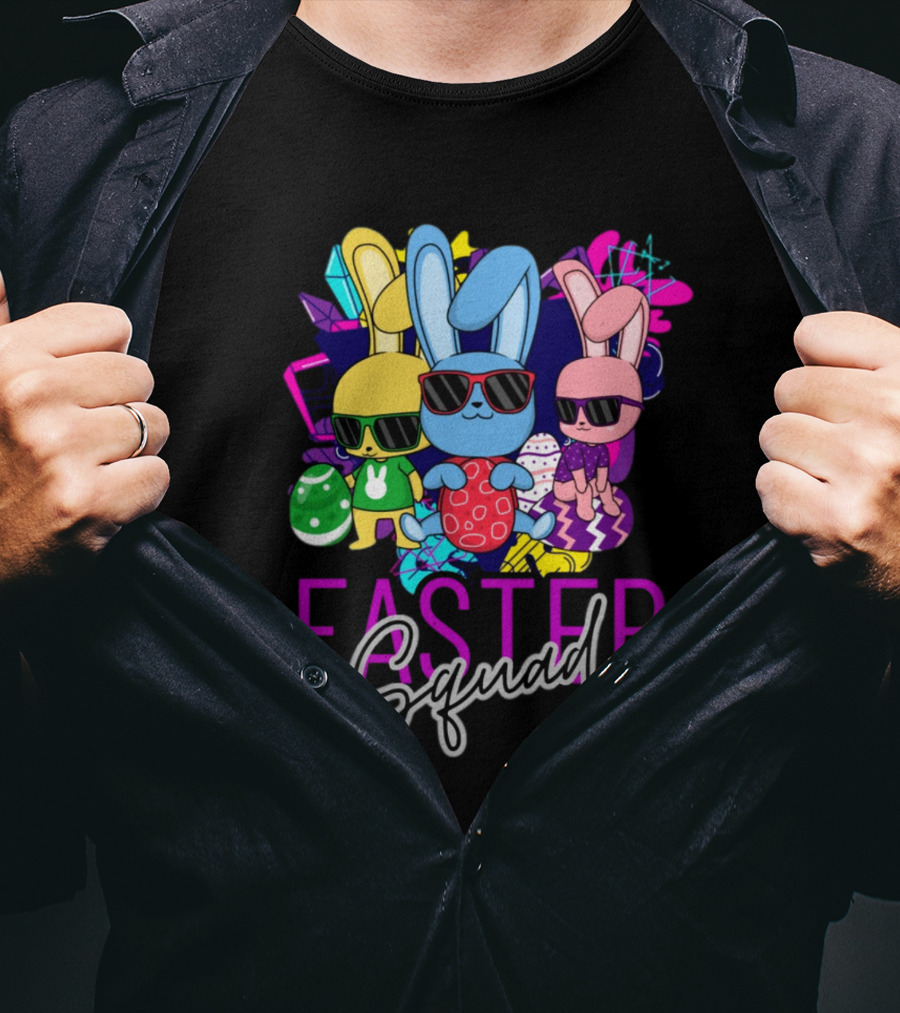 Easter Squad Cool Bunny Trio Retro Vibe T-Shirt