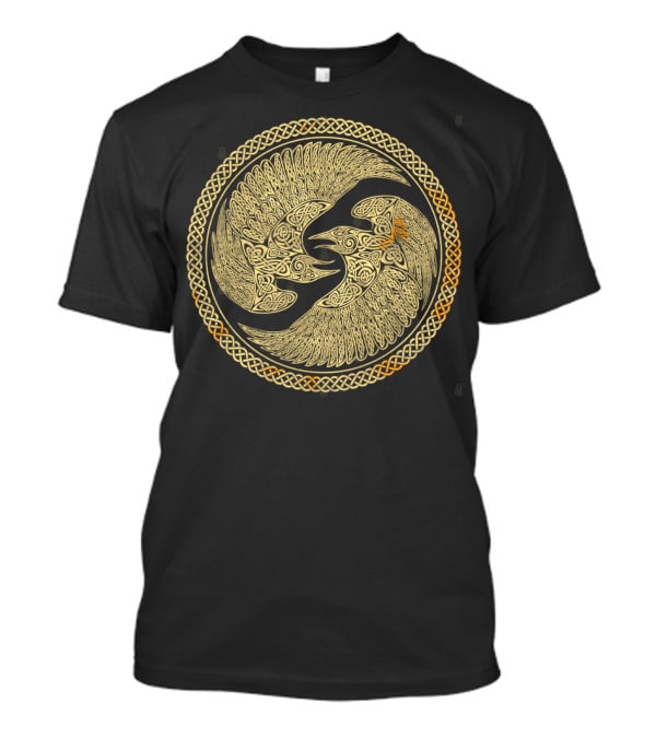 Hugin And Munin Celtic Knotwork Ravens In Intricate Circular T-Shirt