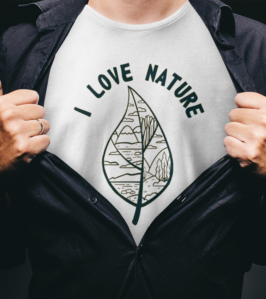 I Love Nature Leaf With Mountains And Trees T-Shirt