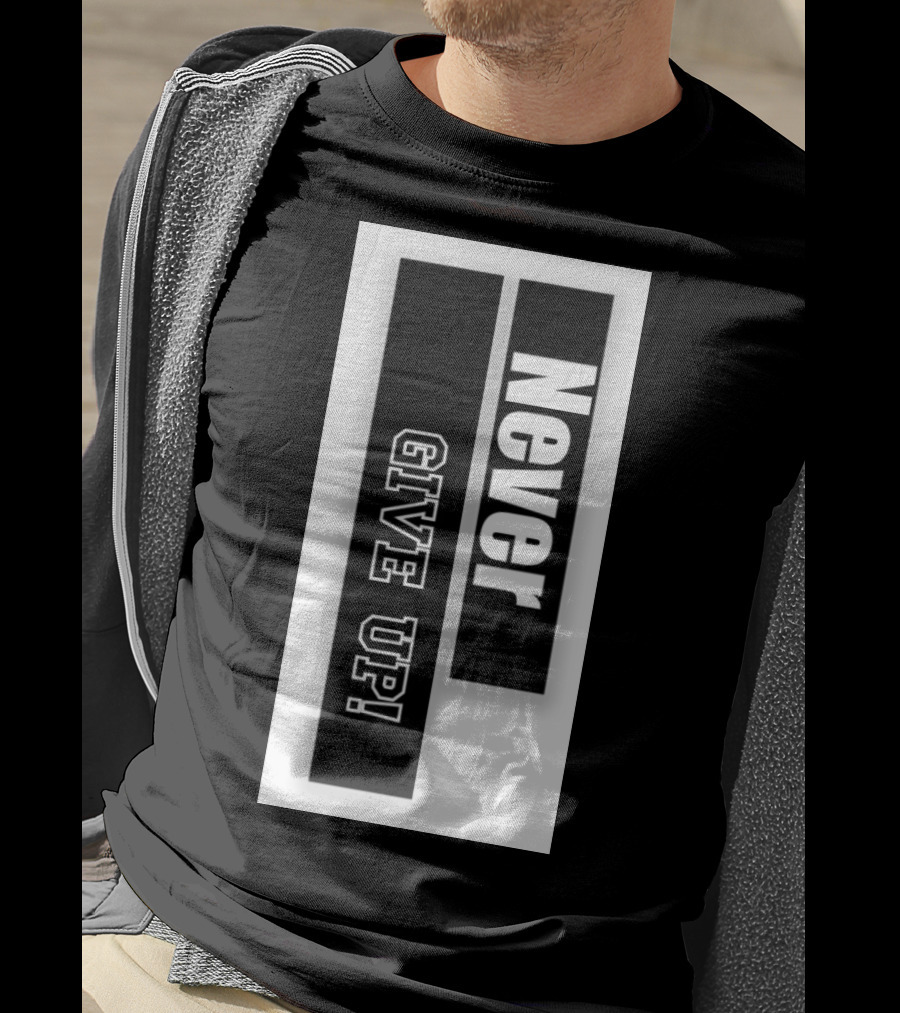 Never Give Up Black And White Bold Motivational Text T-Shirt