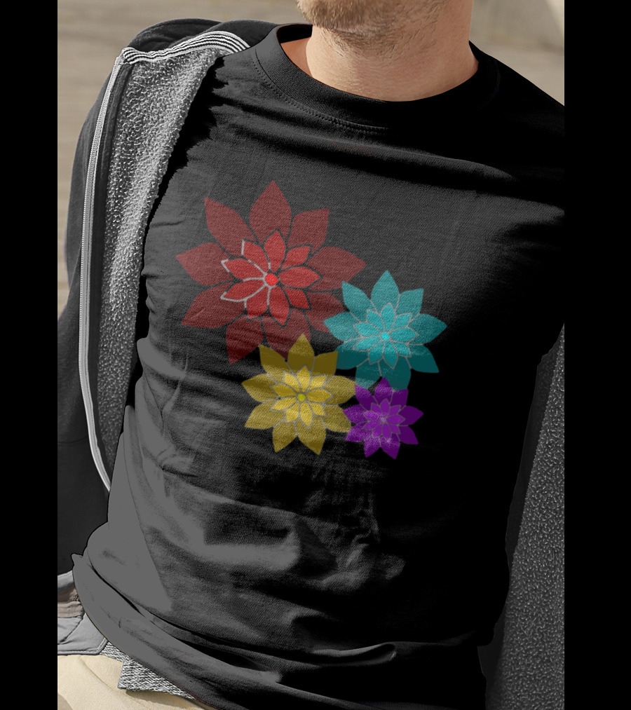 Pattern Of Flowers In Red, Blue, Yellow, Purple T-Shirt