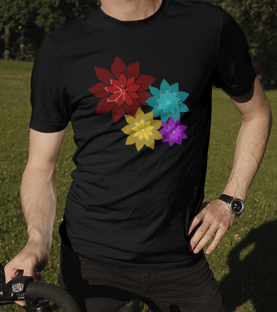 Pattern Of Flowers In Red, Blue, Yellow, Purple T-Shirt