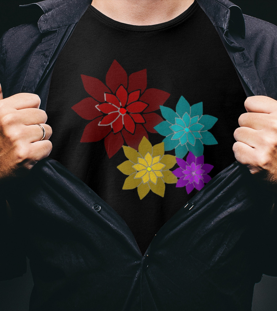 Pattern Of Flowers In Red, Blue, Yellow, Purple T-Shirt
