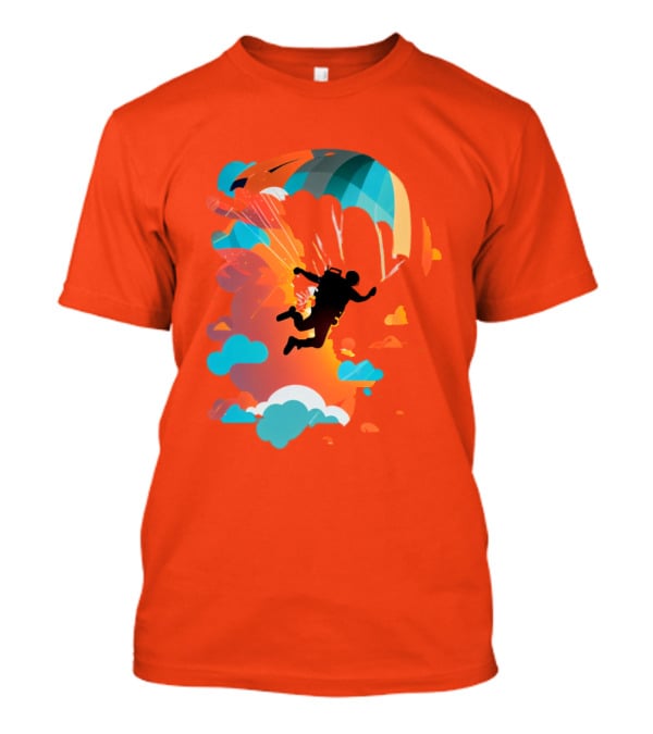 Skydiver Silhouette With Colorful Parachute And Clouds T-Shirt