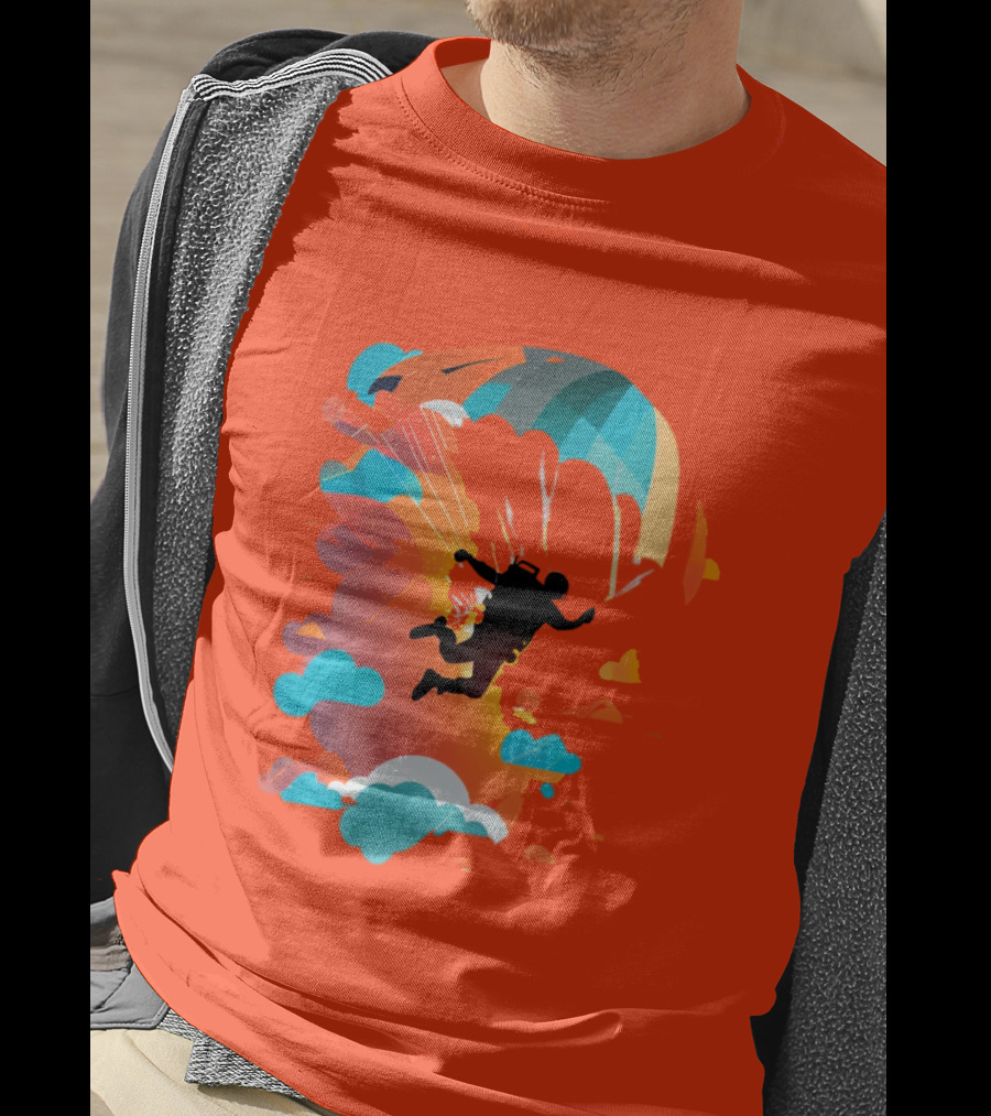 Skydiver Silhouette With Colorful Parachute And Clouds T-Shirt