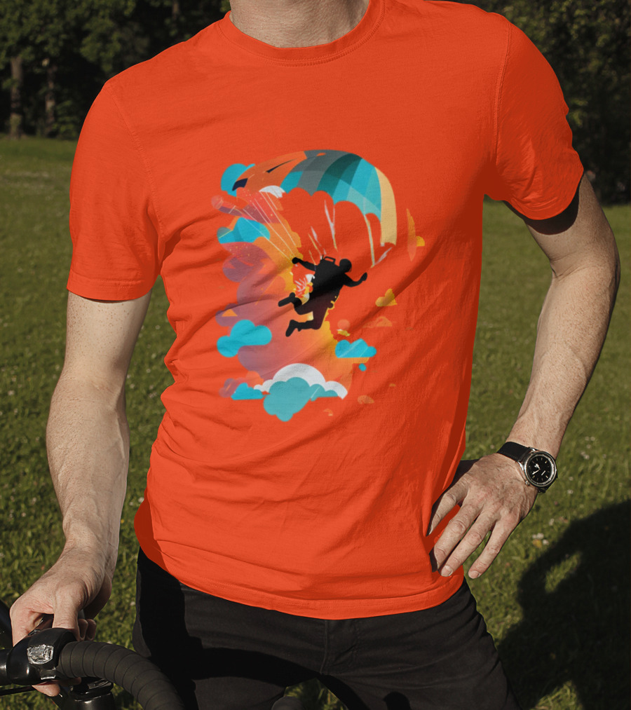 Skydiver Silhouette With Colorful Parachute And Clouds T-Shirt