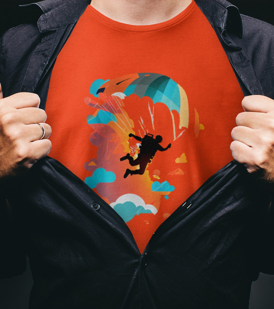 Skydiver Silhouette With Colorful Parachute And Clouds T-Shirt