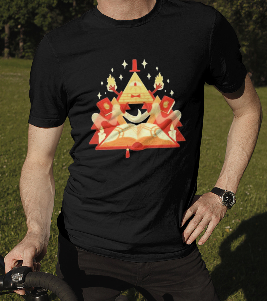 Bill Cipher Reding Book Gravity Falls Mystical Pyramid T-Shirt