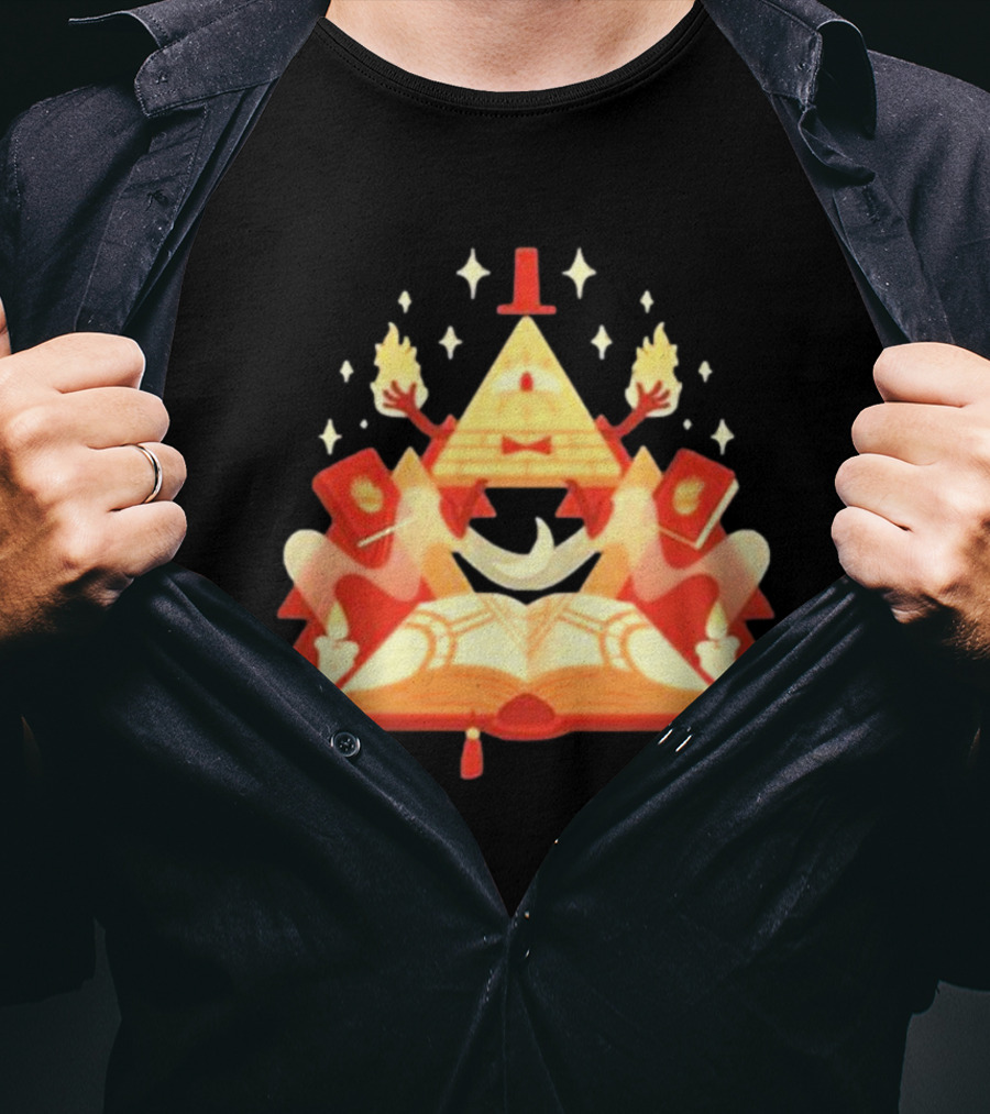 Bill Cipher Reding Book Gravity Falls Mystical Pyramid T-Shirt