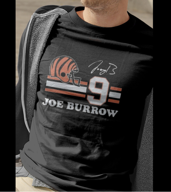 Cincinnati Bengals Joe Burrow Number 9 Helmet Signature T-Shirt