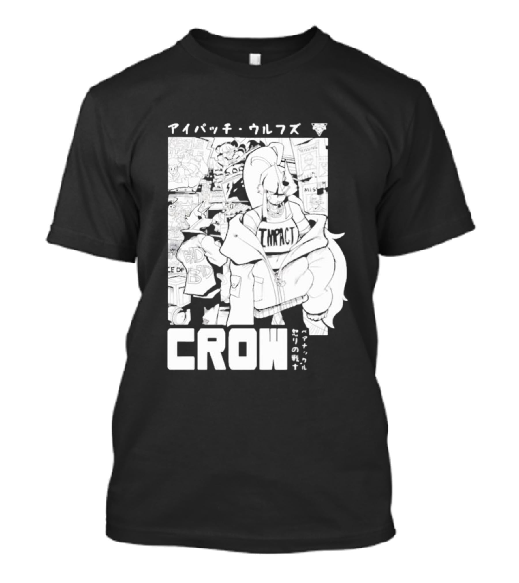 Crow Eyepatch Wolf Manga Style Impact Bad Edgy T-Shirt