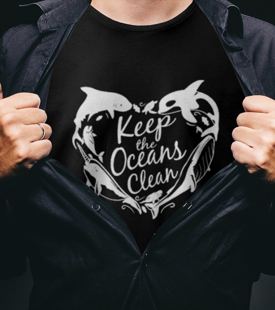 Keep The Oceans Clean Whale And Dolphin Heart T-Shirt