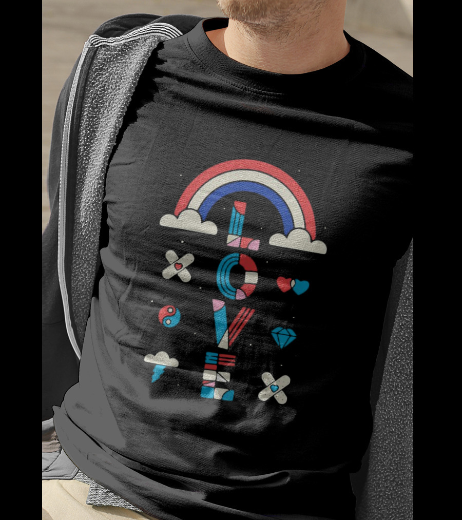 Rainbow Cloud Love Heart Diamond Yin Yang Iconic T-Shirt