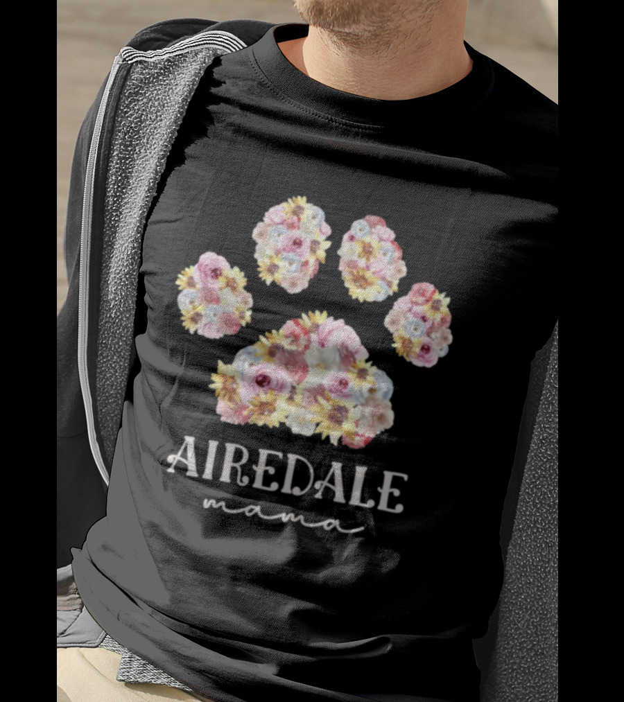 Airedale Mama Floral Paw Dog Mom T-Shirt
