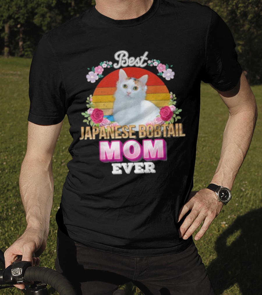 Best Japanese Bobtail Mom Ever Rainbow Floral Cat T-Shirt