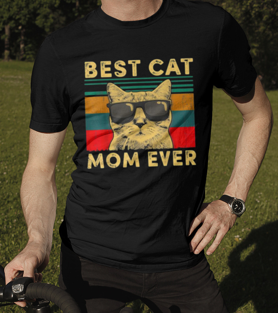 Best Cat Mom Ever Vintage Mother's Day Cat With Sunglasses T-Shirt
