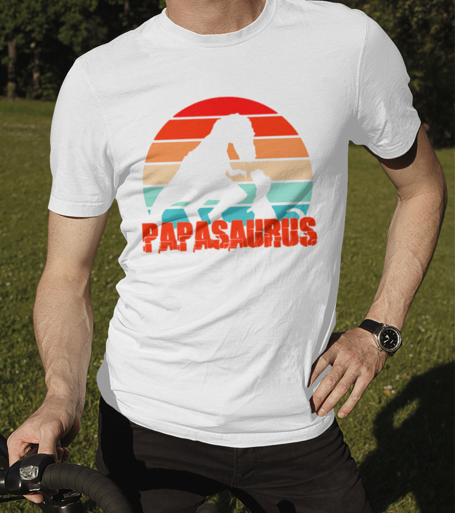 Papasaurus Vintage Father's Day Dinosaur Sunset T-Shirt