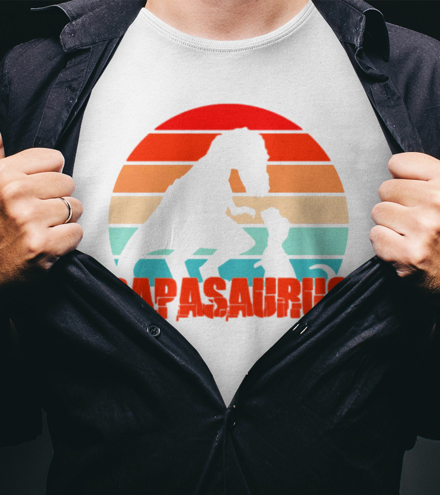 Papasaurus Vintage Father's Day Dinosaur Sunset T-Shirt