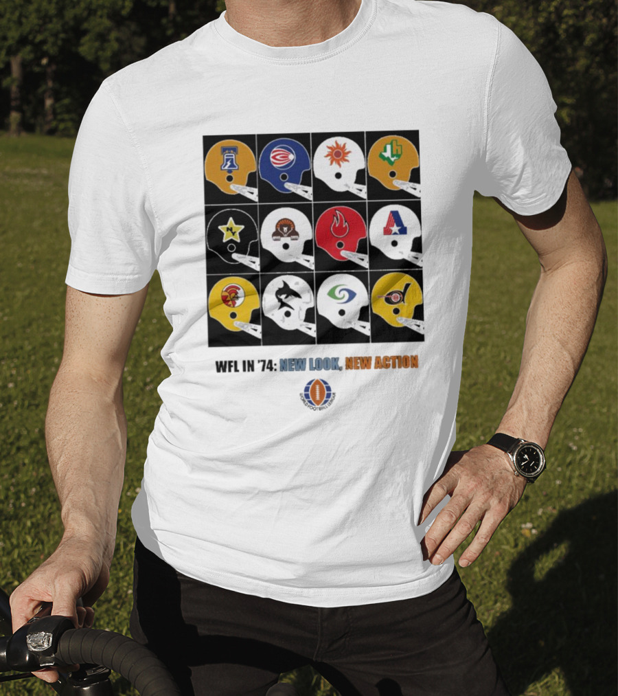 WFL In 1974 New Look New Action World Football League Helmets Collection T-Shirt