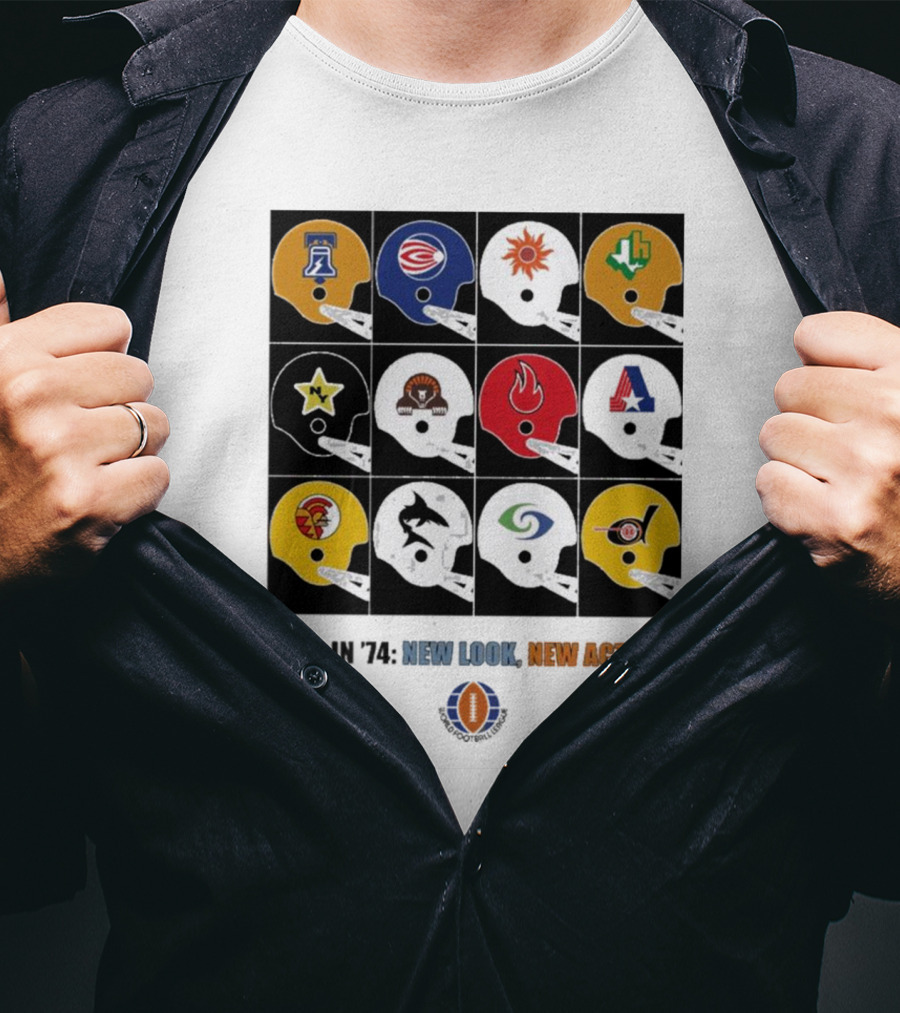 WFL In 1974 New Look New Action World Football League Helmets Collection T-Shirt