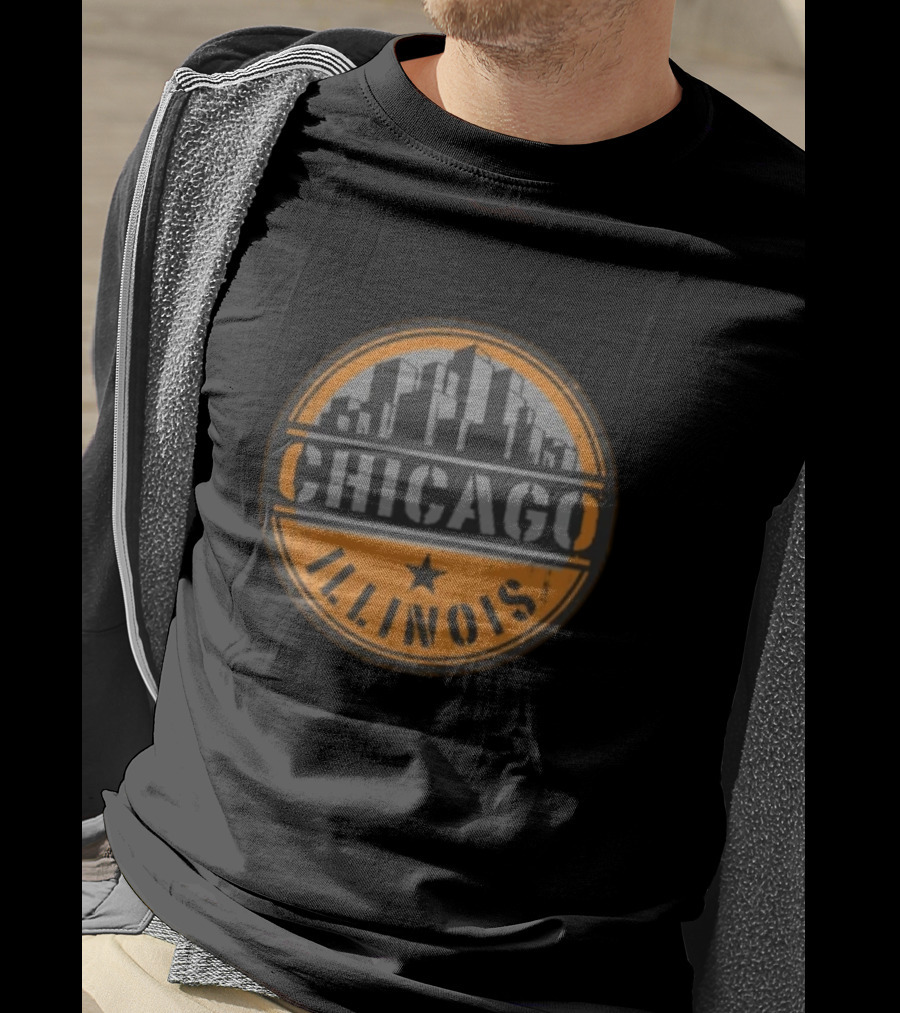 Chicago Illinois Skyline Urban Vintage Badge T-Shirt