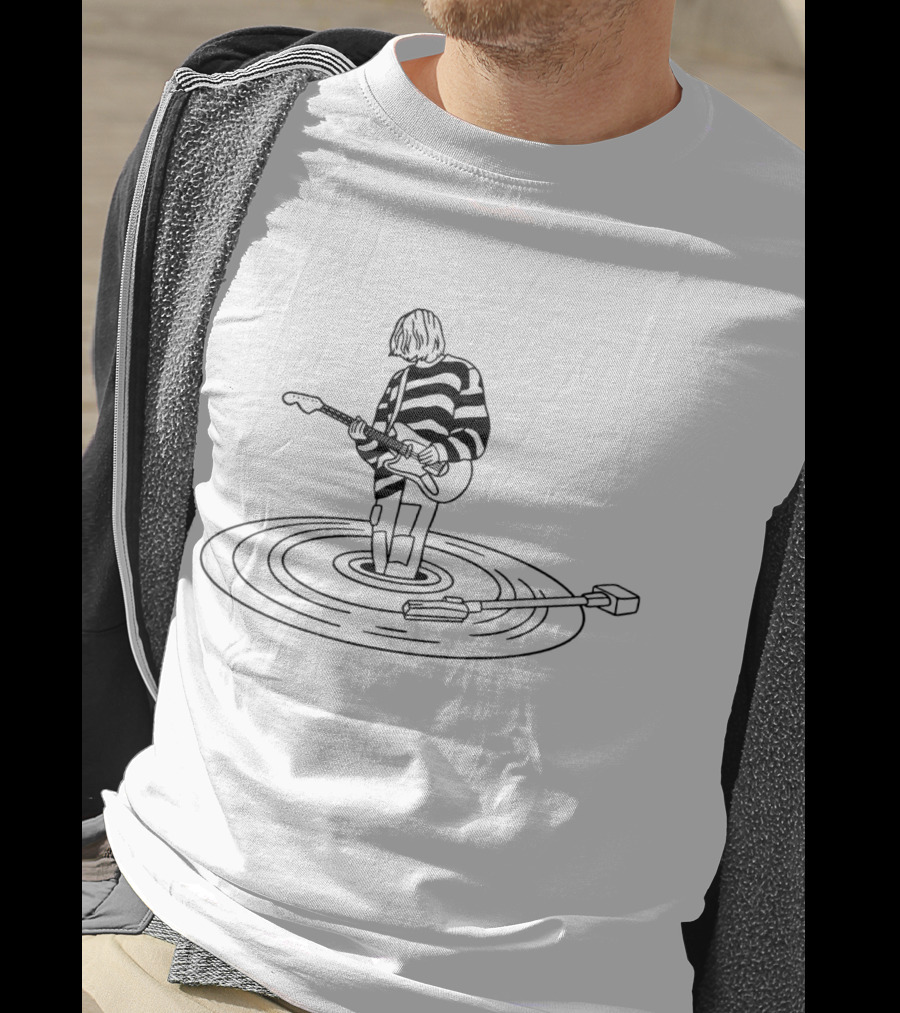 Vinyl Nirvana Vintage Aesthetic Guitar On Record Player T-Shirt