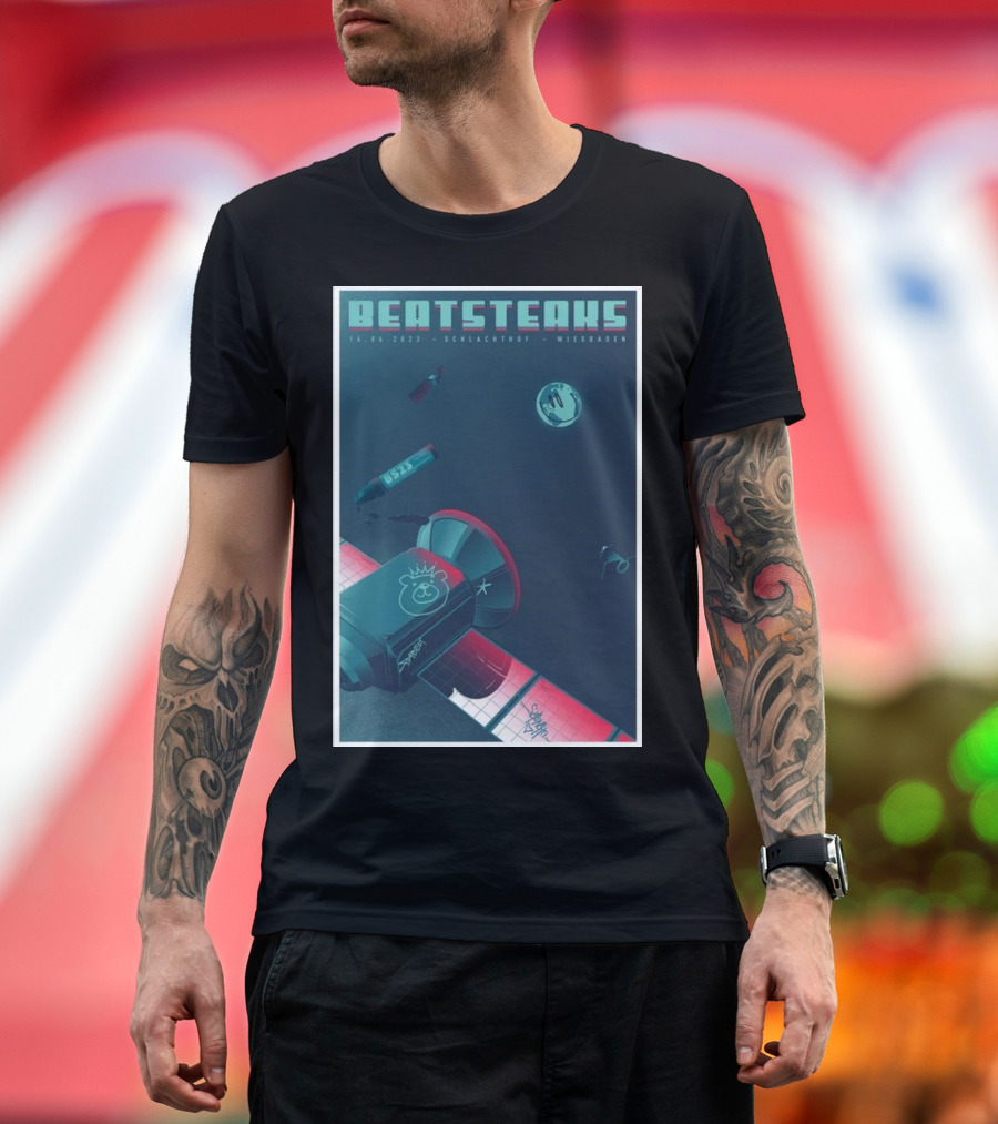 Beatsteaks Schlachthof Wiesbaden 16.06.2023 Space-Themed Poster with Satellite and Graffiti Elements T-Shirt