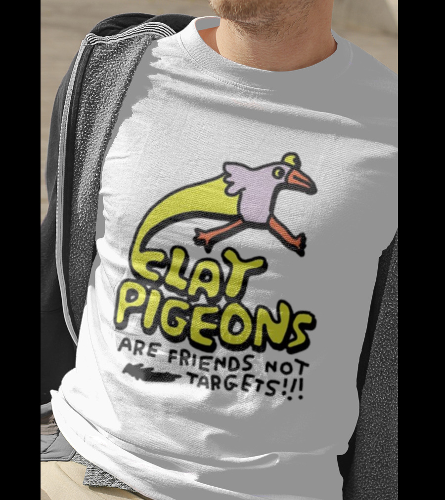 Clay Pigeons Are Friends Not Targets Fun Bird Cartoon T-Shirt