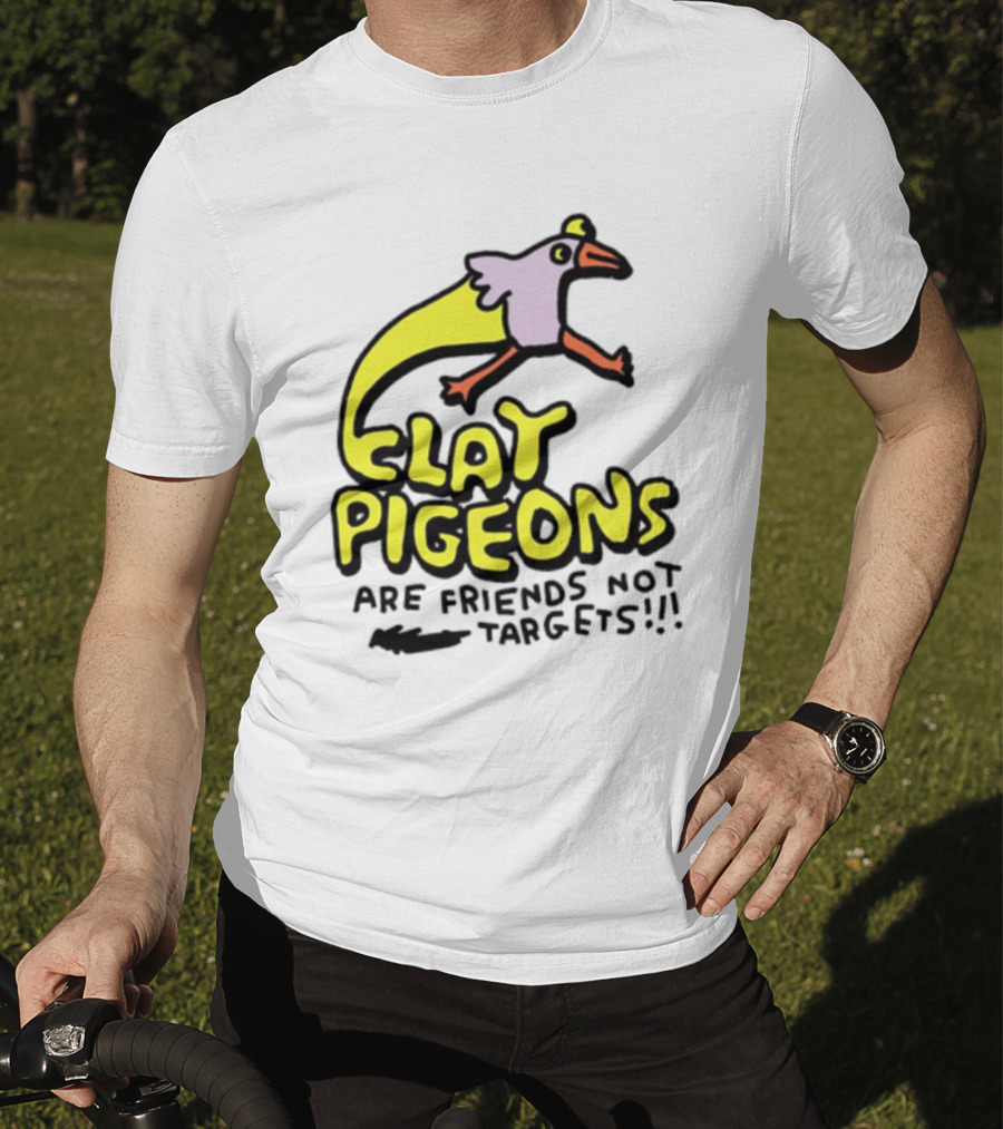 Clay Pigeons Are Friends Not Targets Fun Bird Cartoon T-Shirt