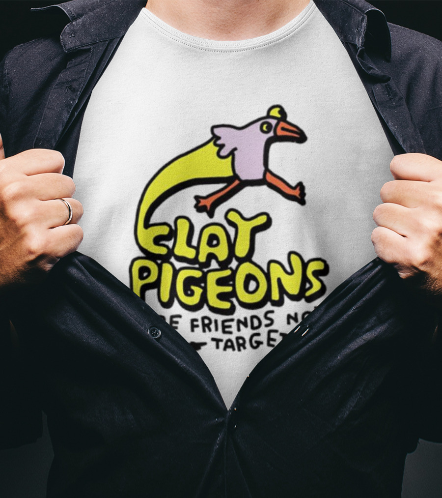 Clay Pigeons Are Friends Not Targets Fun Bird Cartoon T-Shirt