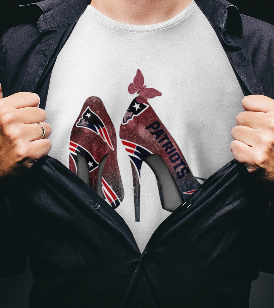 New England Patriots Glitter High Heel Butterfly T-Shirt