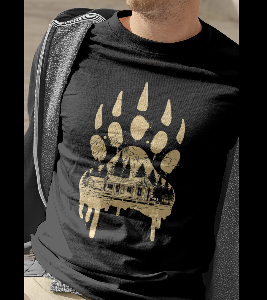 A Beary Good Home Cabin In Bear Pawprint Forest T-Shirt