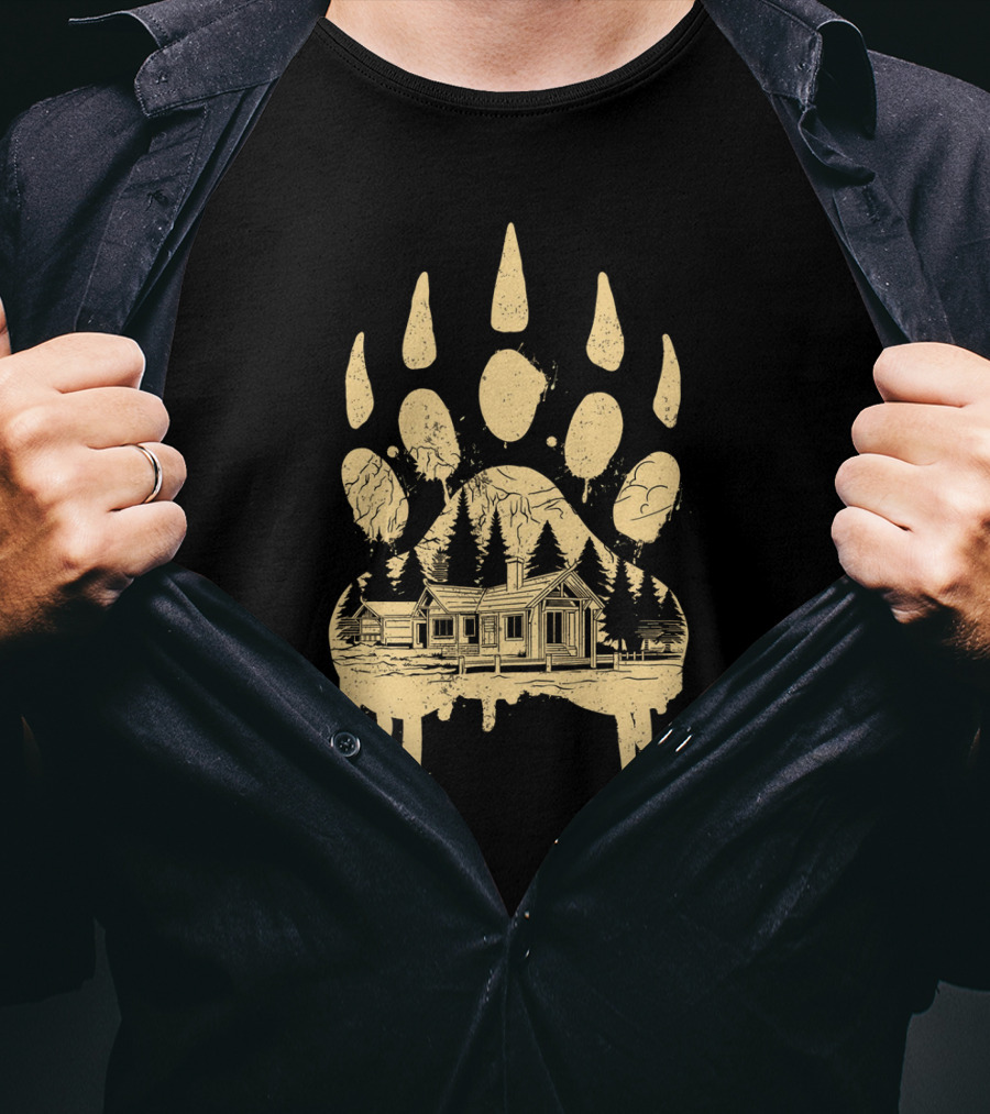 A Beary Good Home Cabin In Bear Pawprint Forest T-Shirt