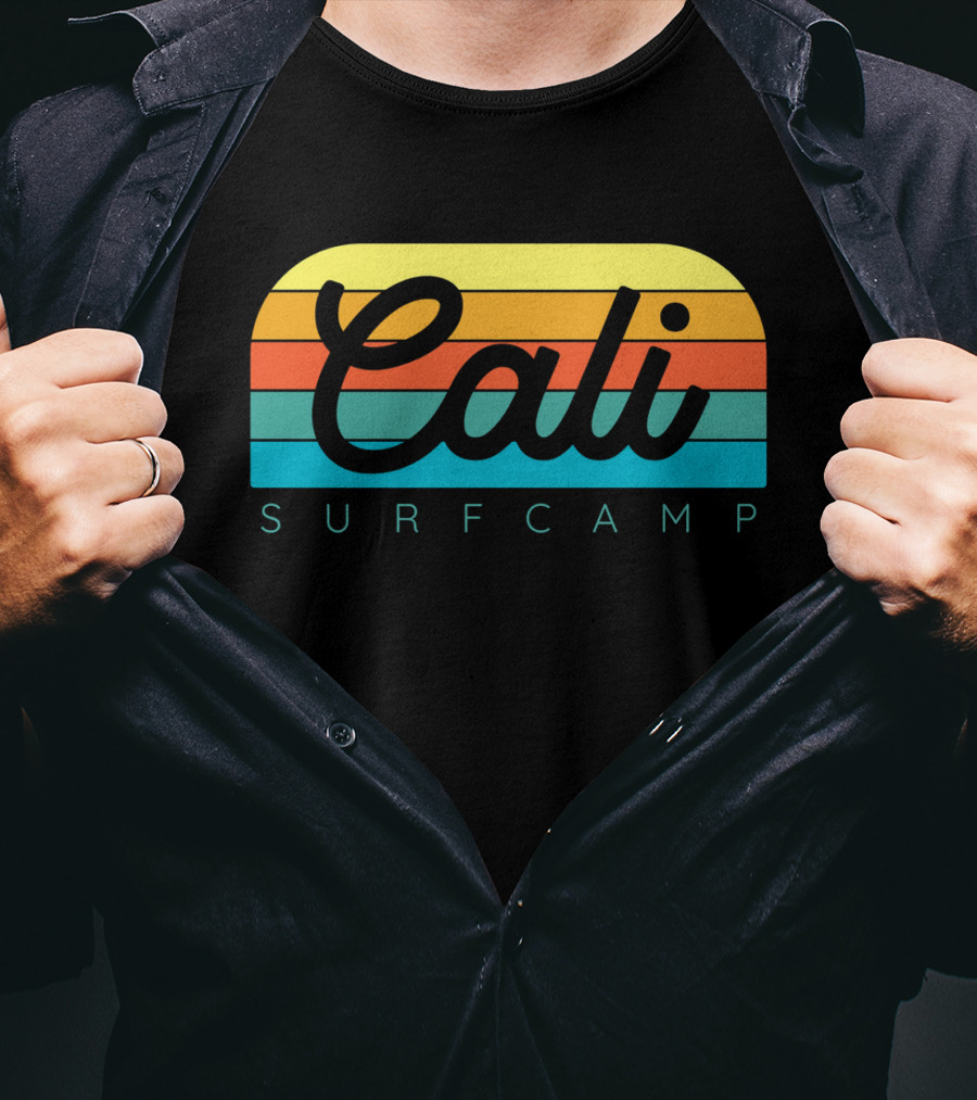Cali Surf Camp Vintage Sunset Stripes T-Shirt