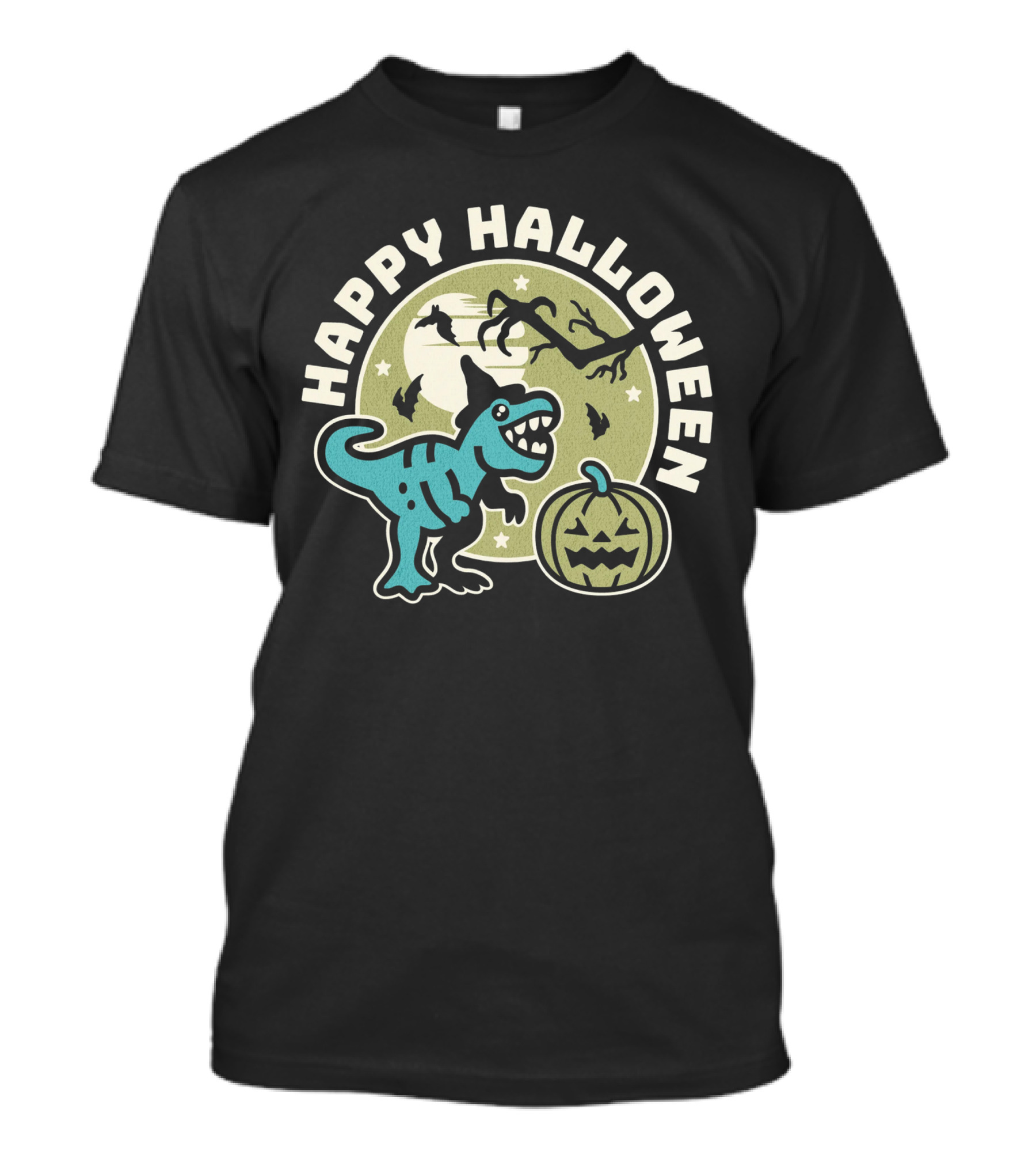 Happy Halloween Dinosaur With Pumpkin And Bats T-Shirt