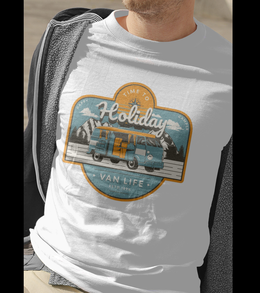 Time To Holiday Happy Camper Van Life Estd. 1896 T-Shirt