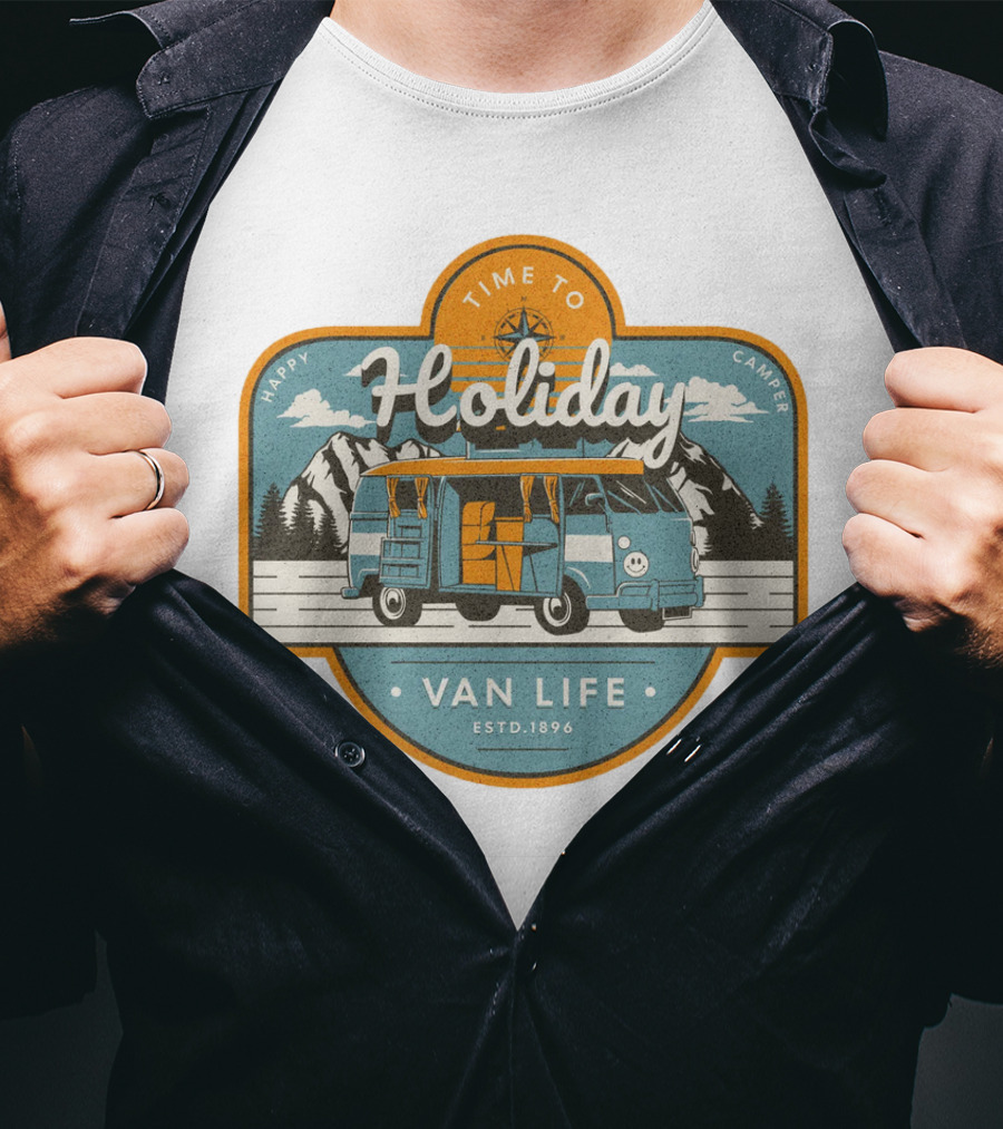 Time To Holiday Happy Camper Van Life Estd. 1896 T-Shirt